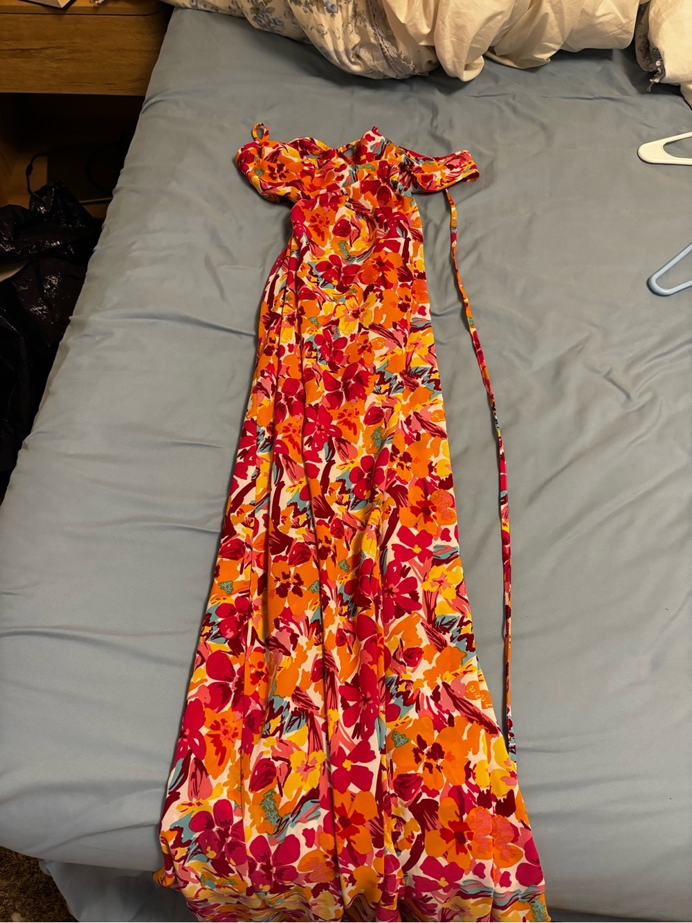 Vibrant Floral Orange & Pink Maxi Dress